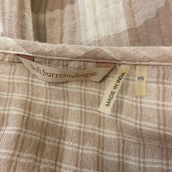 Soft Surroundings Buffalo Check Plaid 3/4 Sleeves Embroidered Blouse - Picture 6 of 7